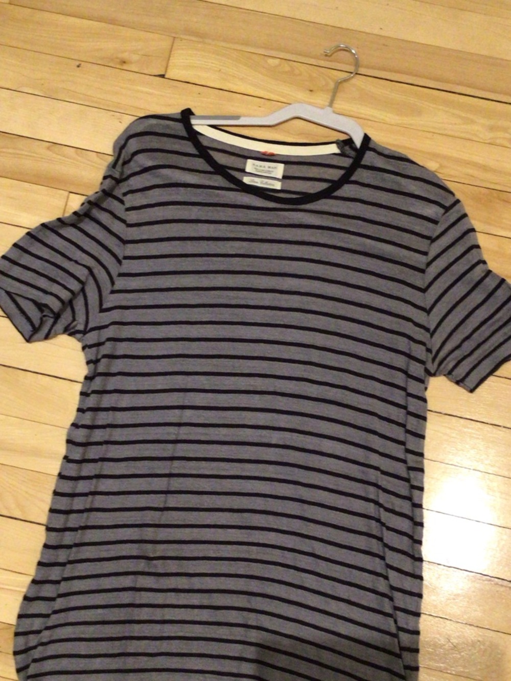 Linen Collection Zara Gray and Black stripe Short Sleeve Tee Size L